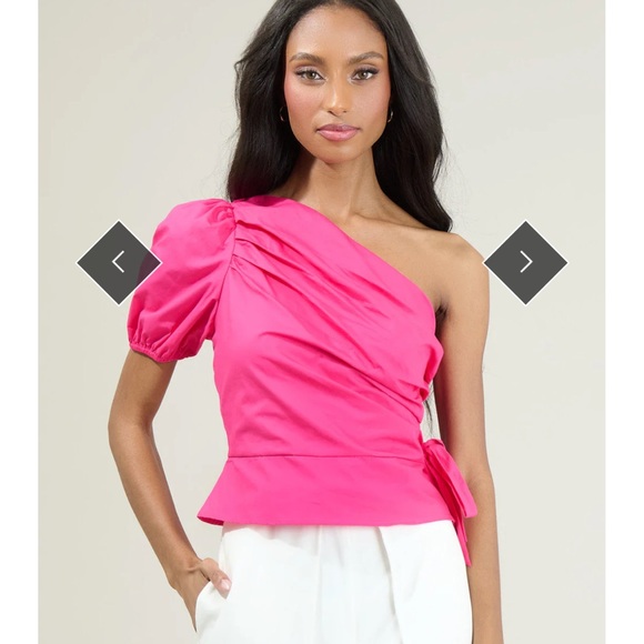 Hot pink one shoulder top - Picture 2 of 9